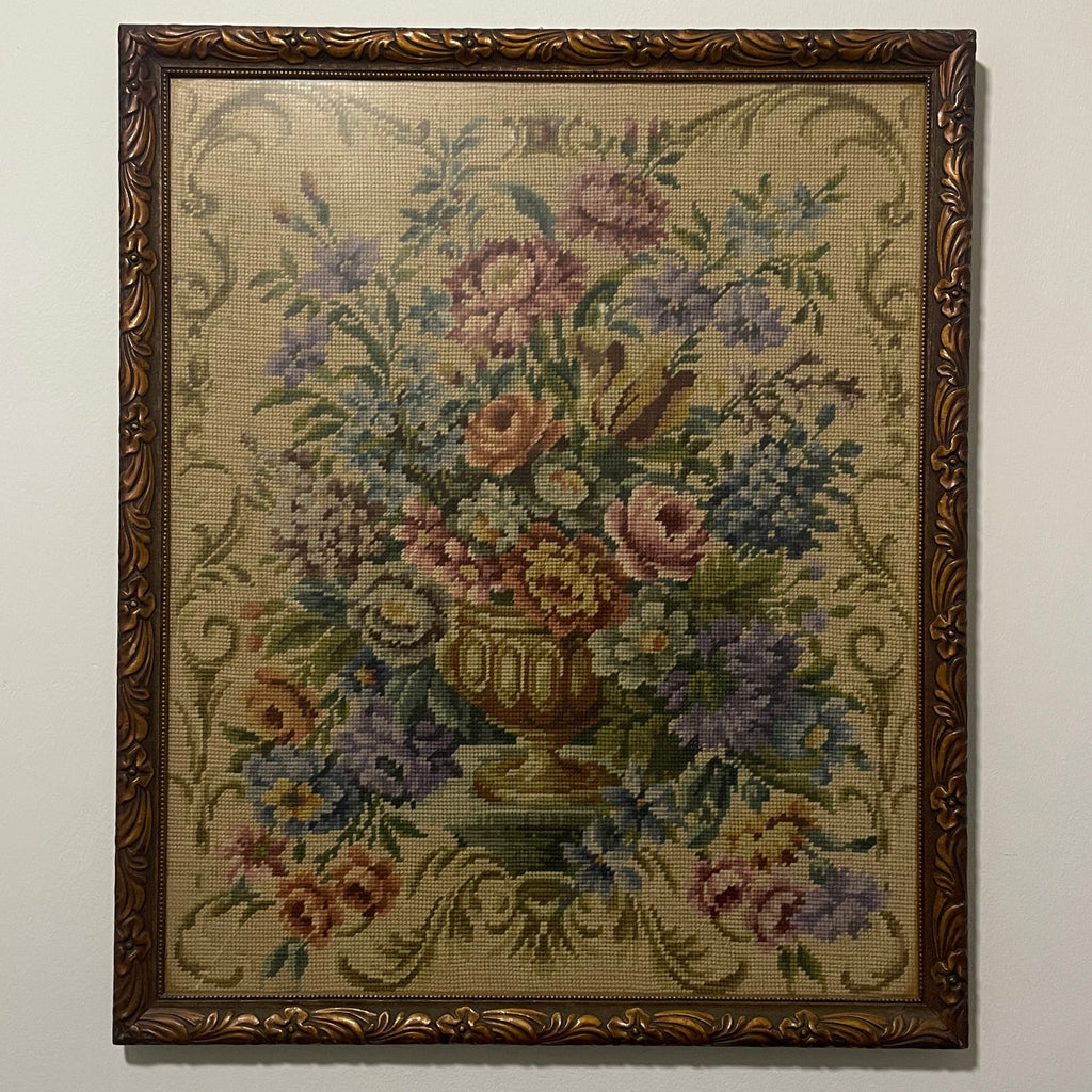 Old French Aubusson Needlepoint Wall Hanging c. 1970