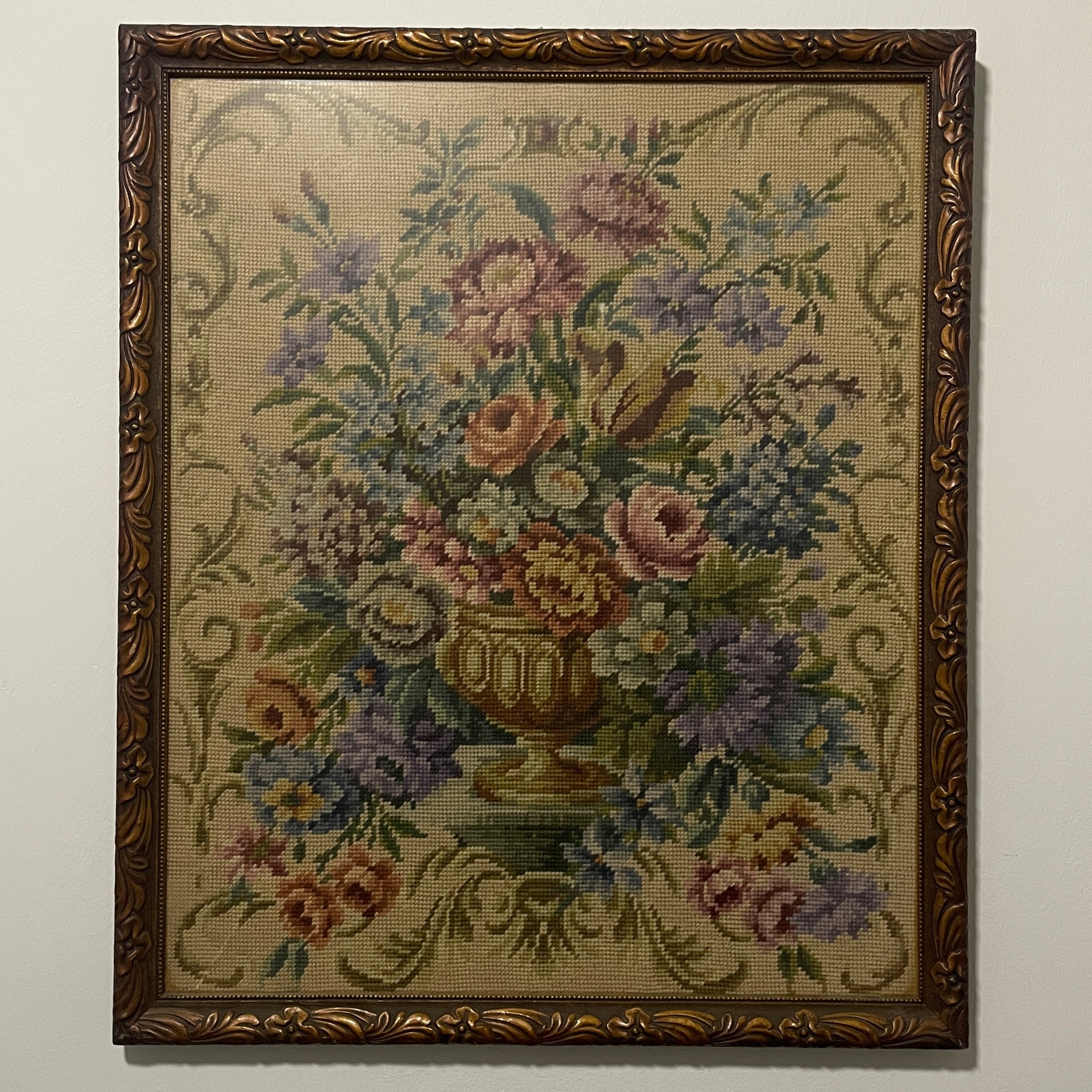 Old French Aubusson Needlepoint Wall Hanging c. 1970