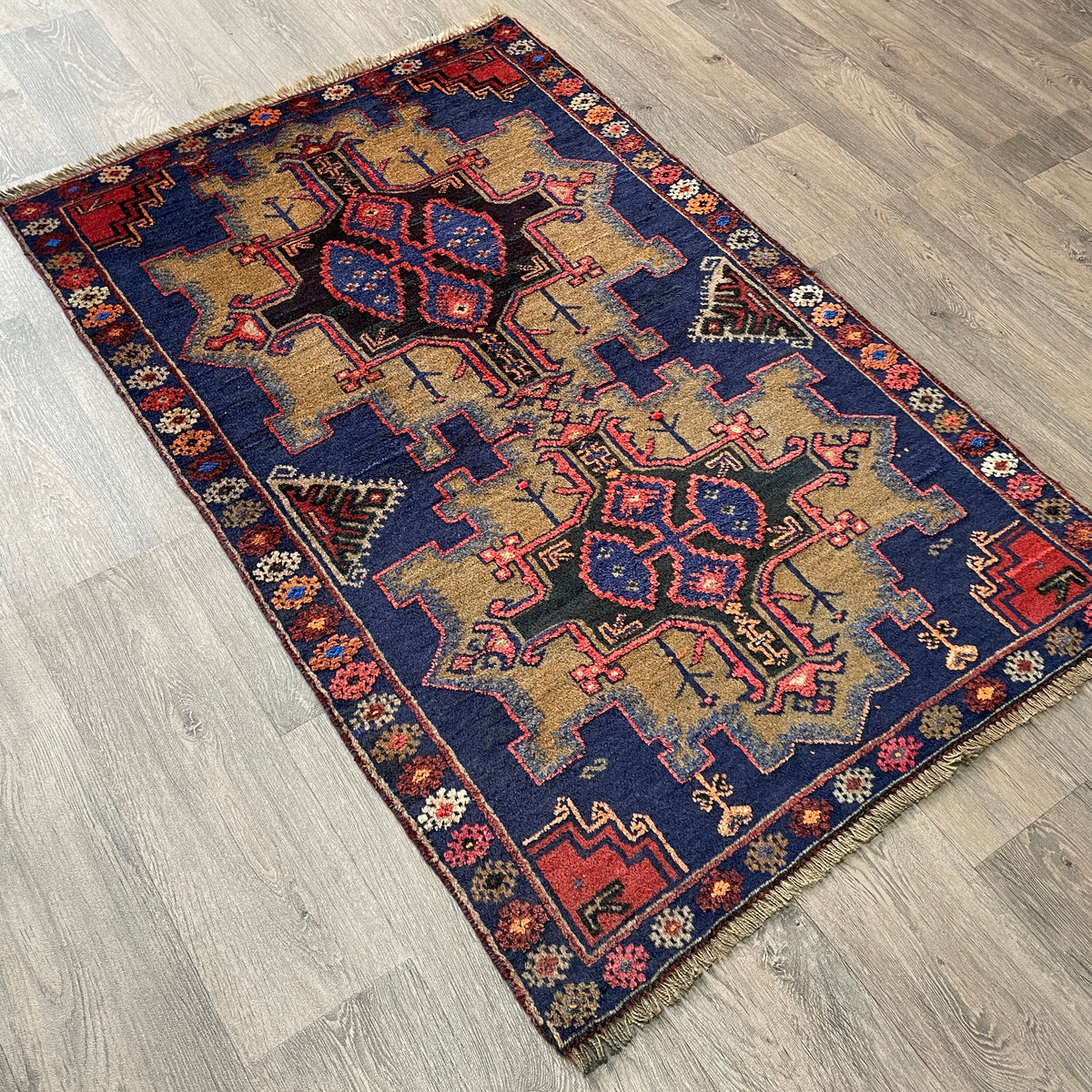 Vintage Afghan Herati Baluch Rug c. 1980