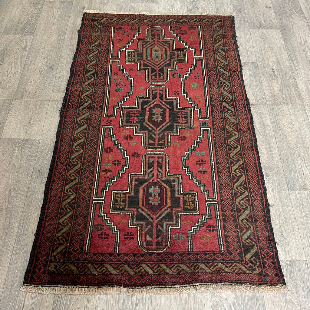 Vintage Afghan Herati Baluch Rug c. 1980