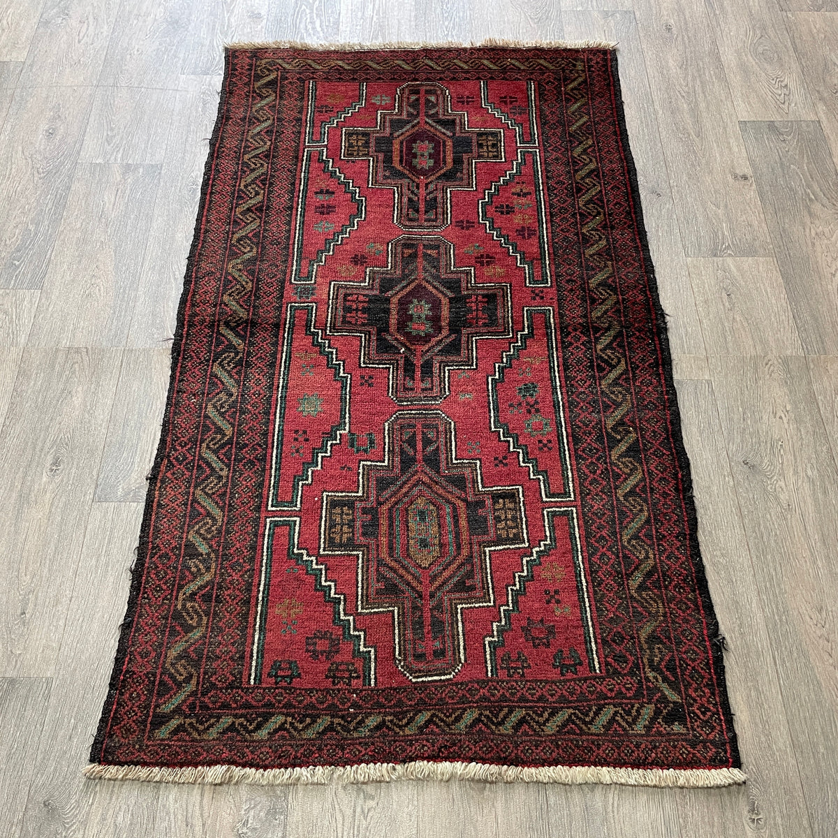 Vintage Afghan Herati Baluch Rug c. 1980
