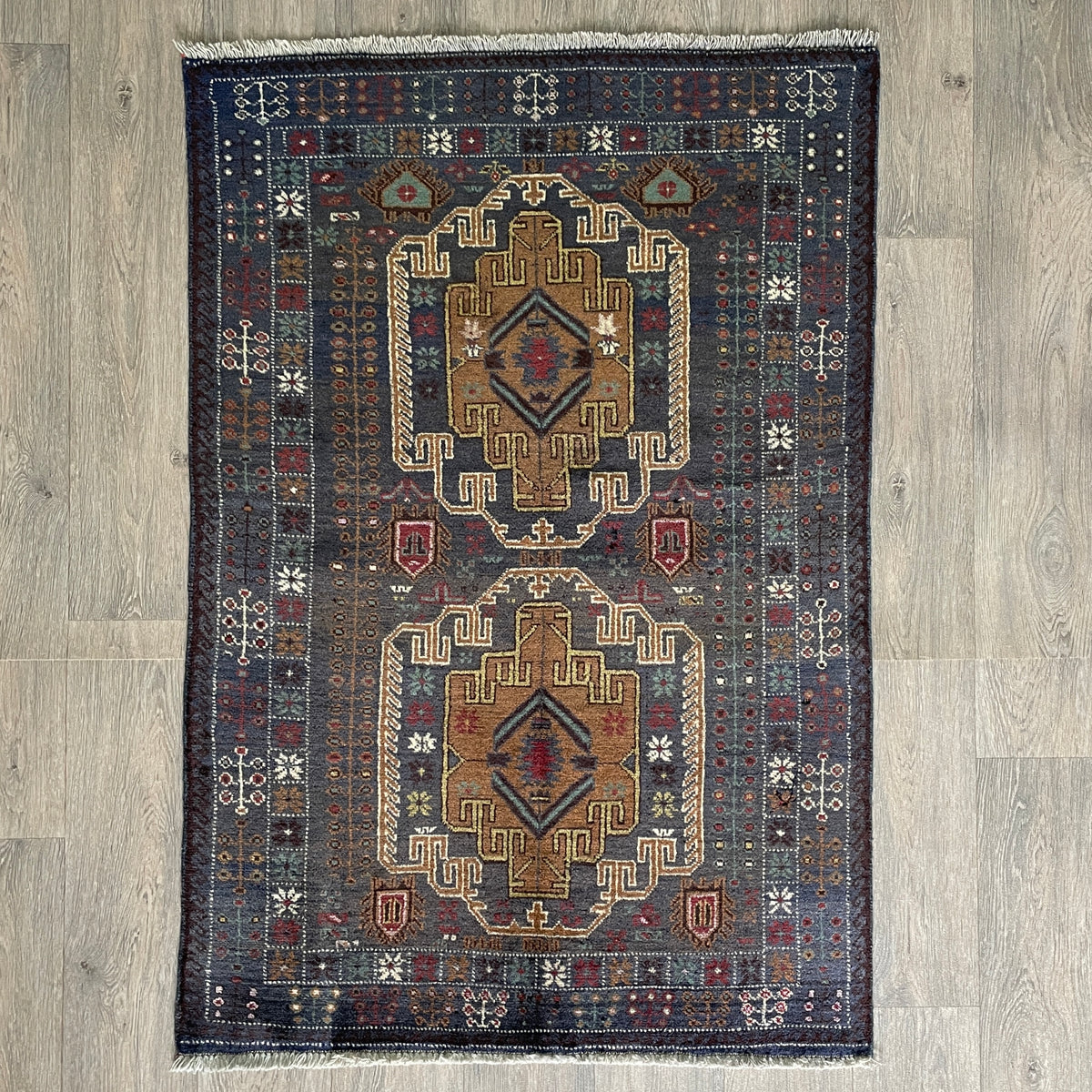 Vintage Afghan Herati Baluch Rug c. 1980