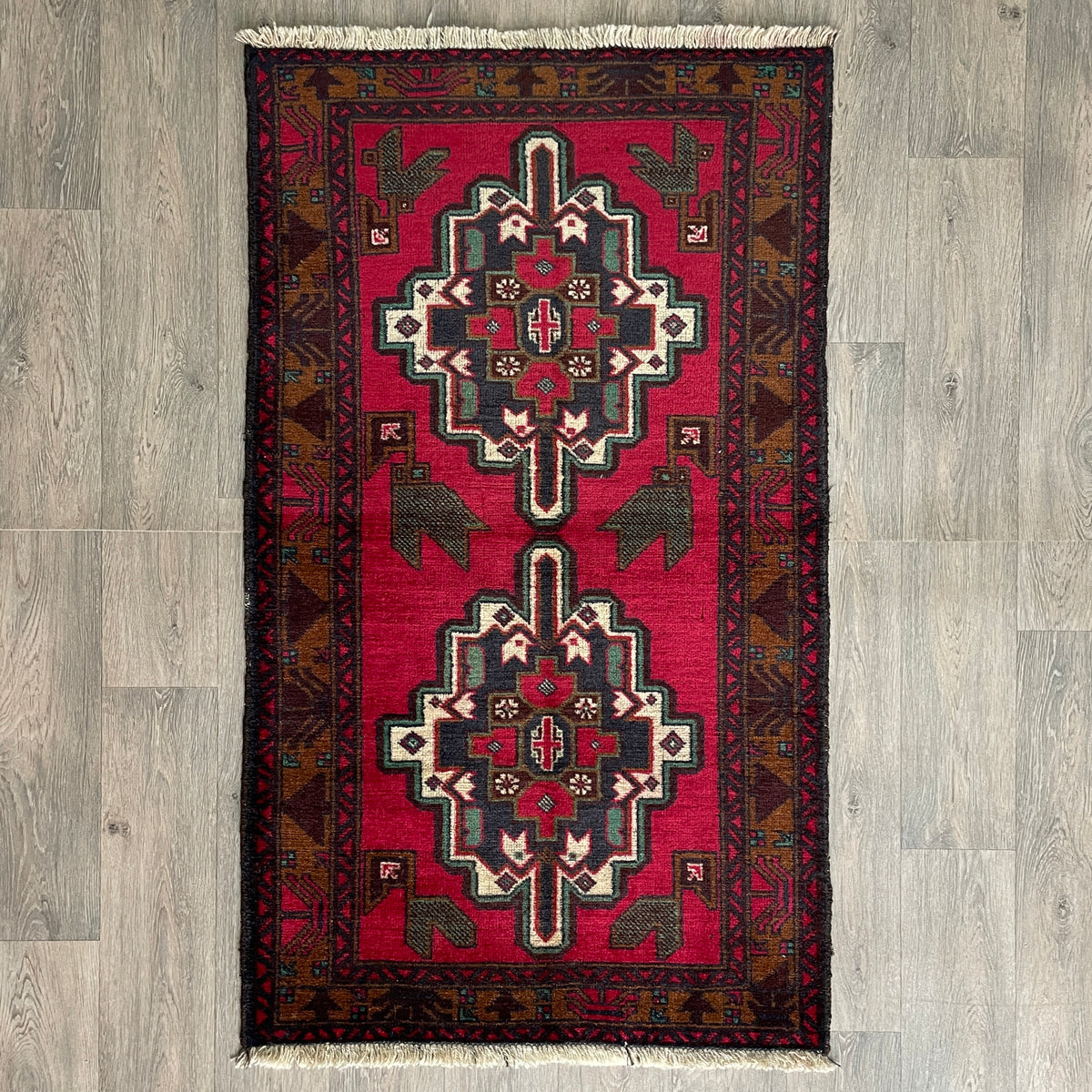 Vintage Afghan Herati Baluch Rug c. 1980