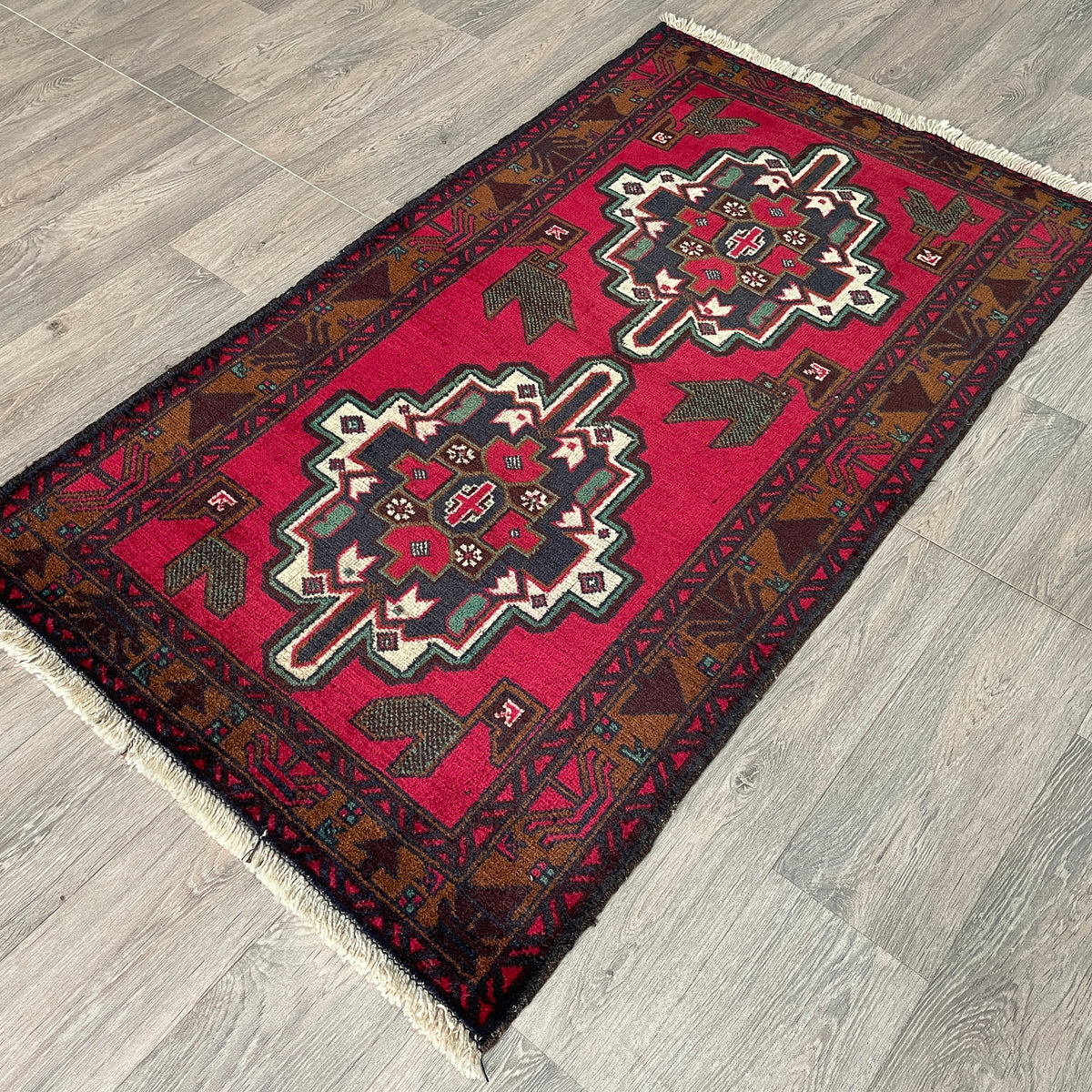 Vintage Afghan Herati Baluch Rug c. 1980