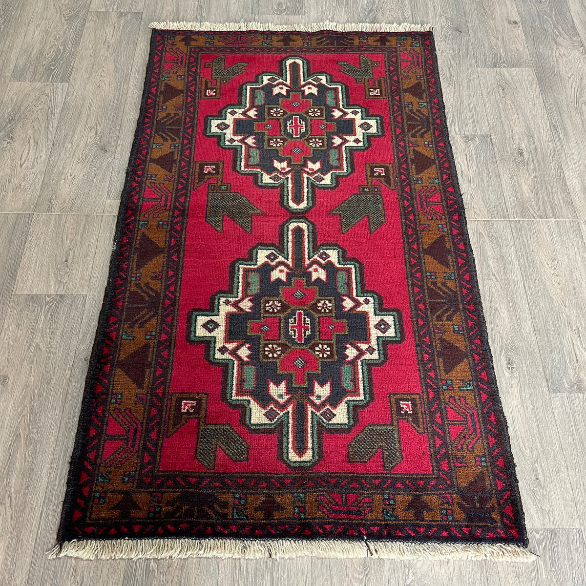 Vintage Afghan Herati Baluch Rug c. 1980