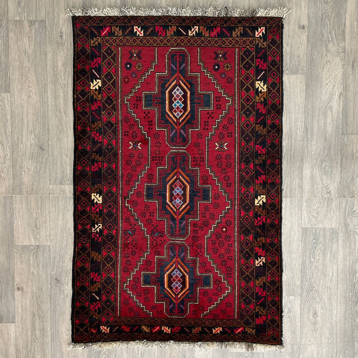 Vintage Afghan Herati Baluch Rug c. 1980