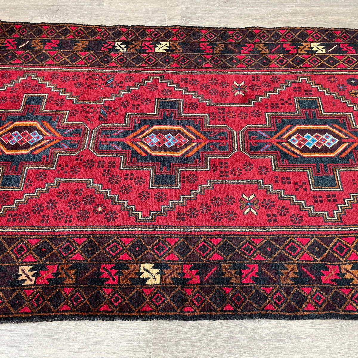 Vintage Afghan Herati Baluch Rug c. 1980