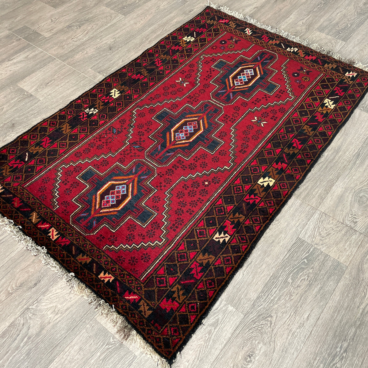 Vintage Afghan Herati Baluch Rug c. 1980