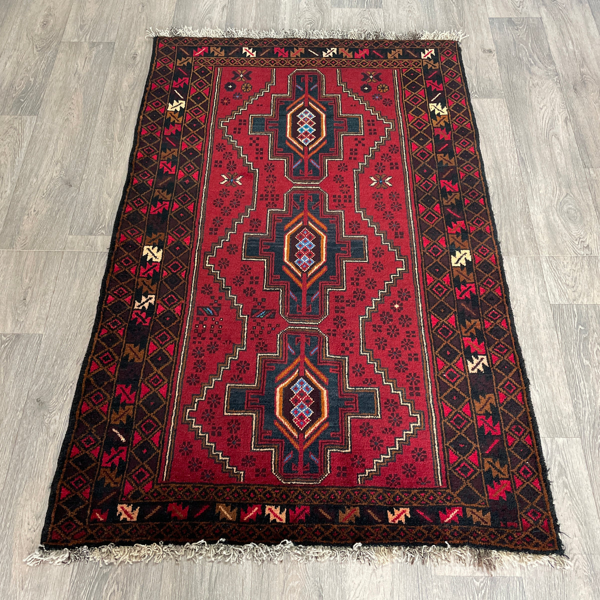 Vintage Afghan Herati Baluch Rug c. 1980