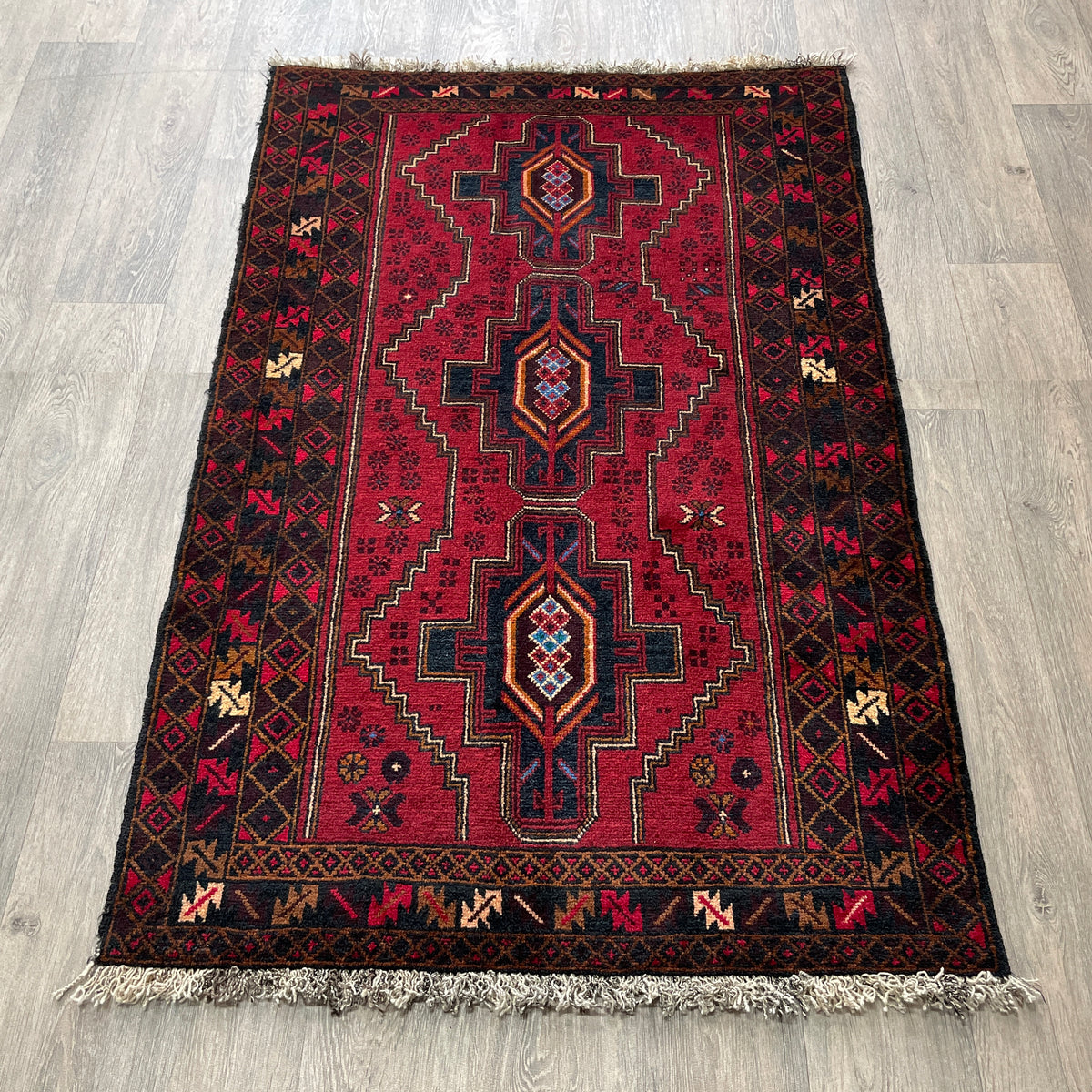 Vintage Afghan Herati Baluch Rug c. 1980