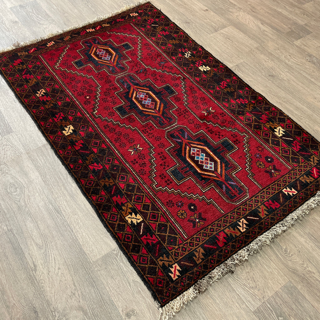 Vintage Afghan Herati Baluch Rug c. 1980