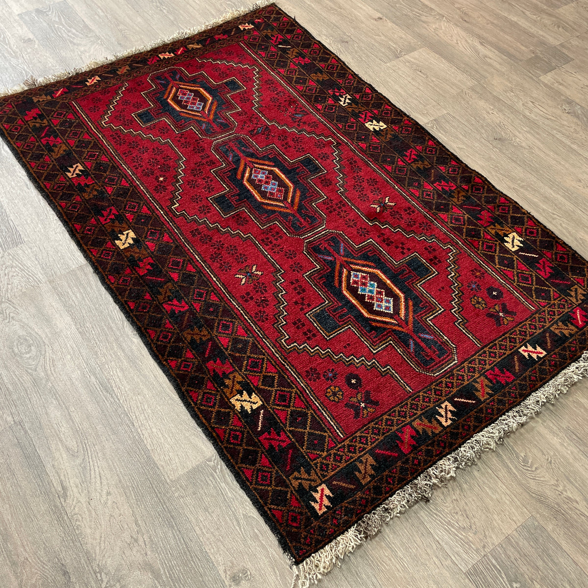Vintage Afghan Herati Baluch Rug c. 1980