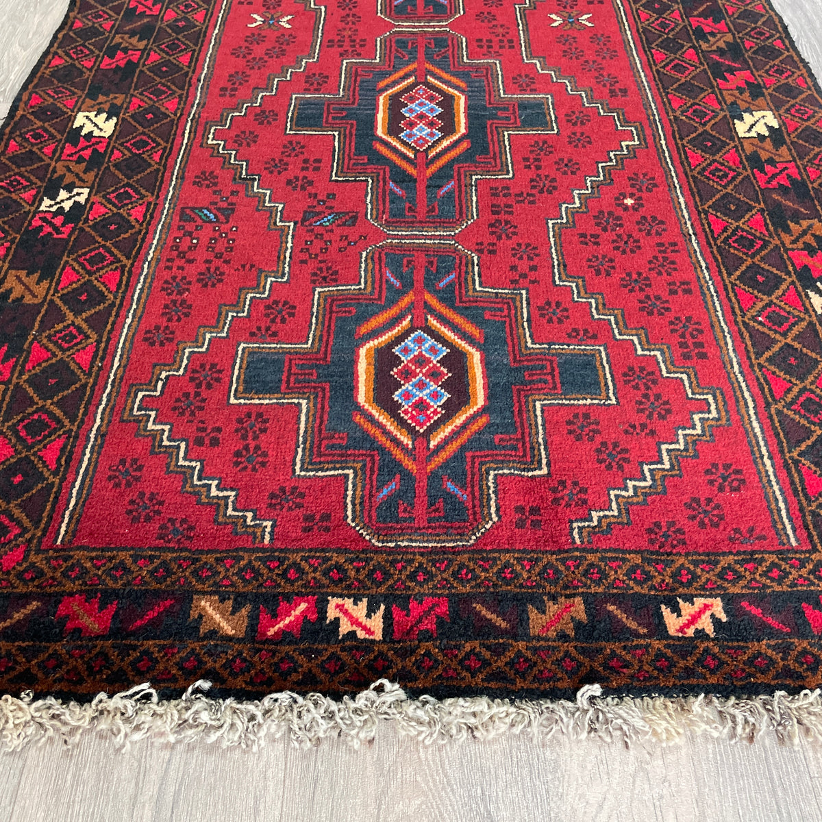 Vintage Afghan Herati Baluch Rug c. 1980