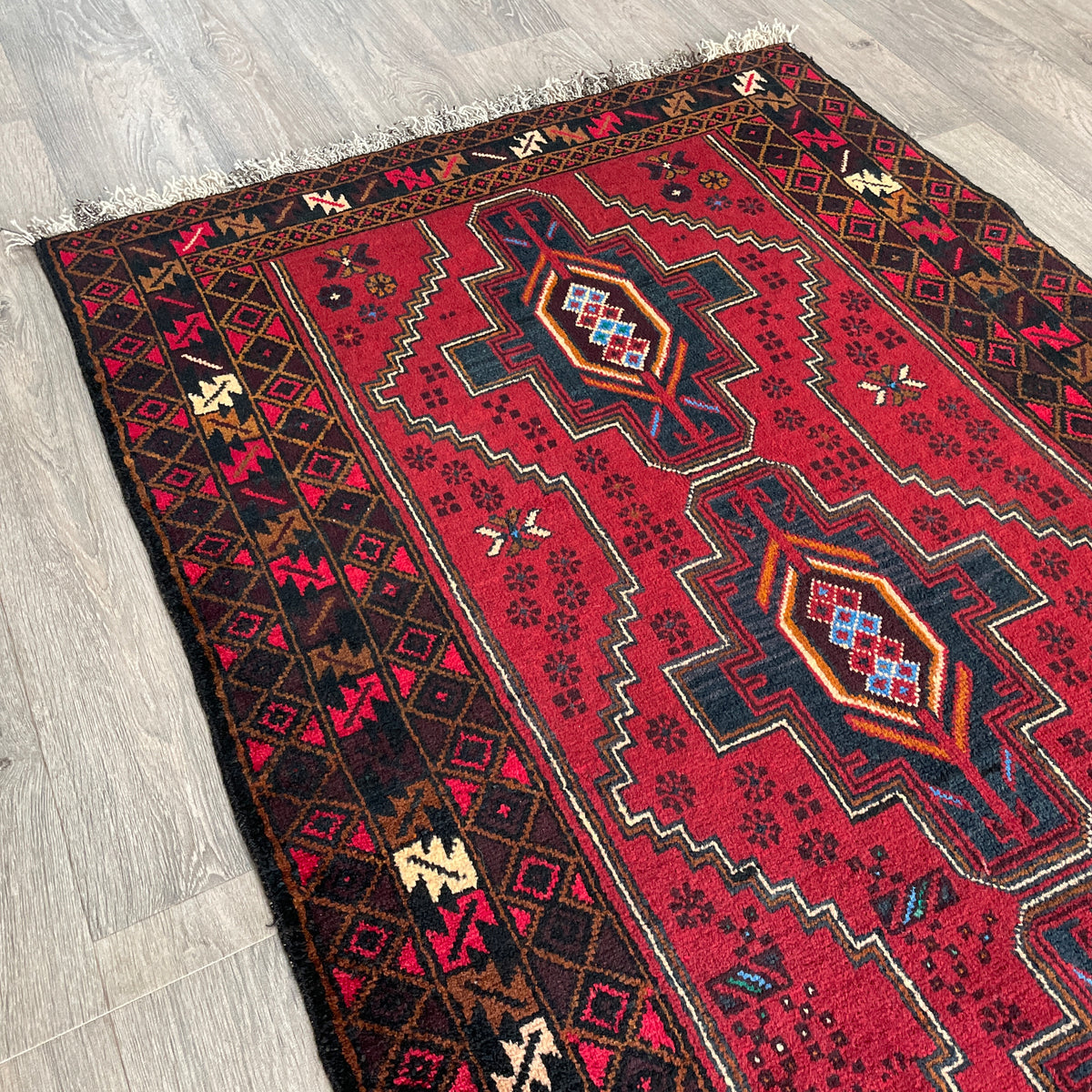Vintage Afghan Herati Baluch Rug c. 1980