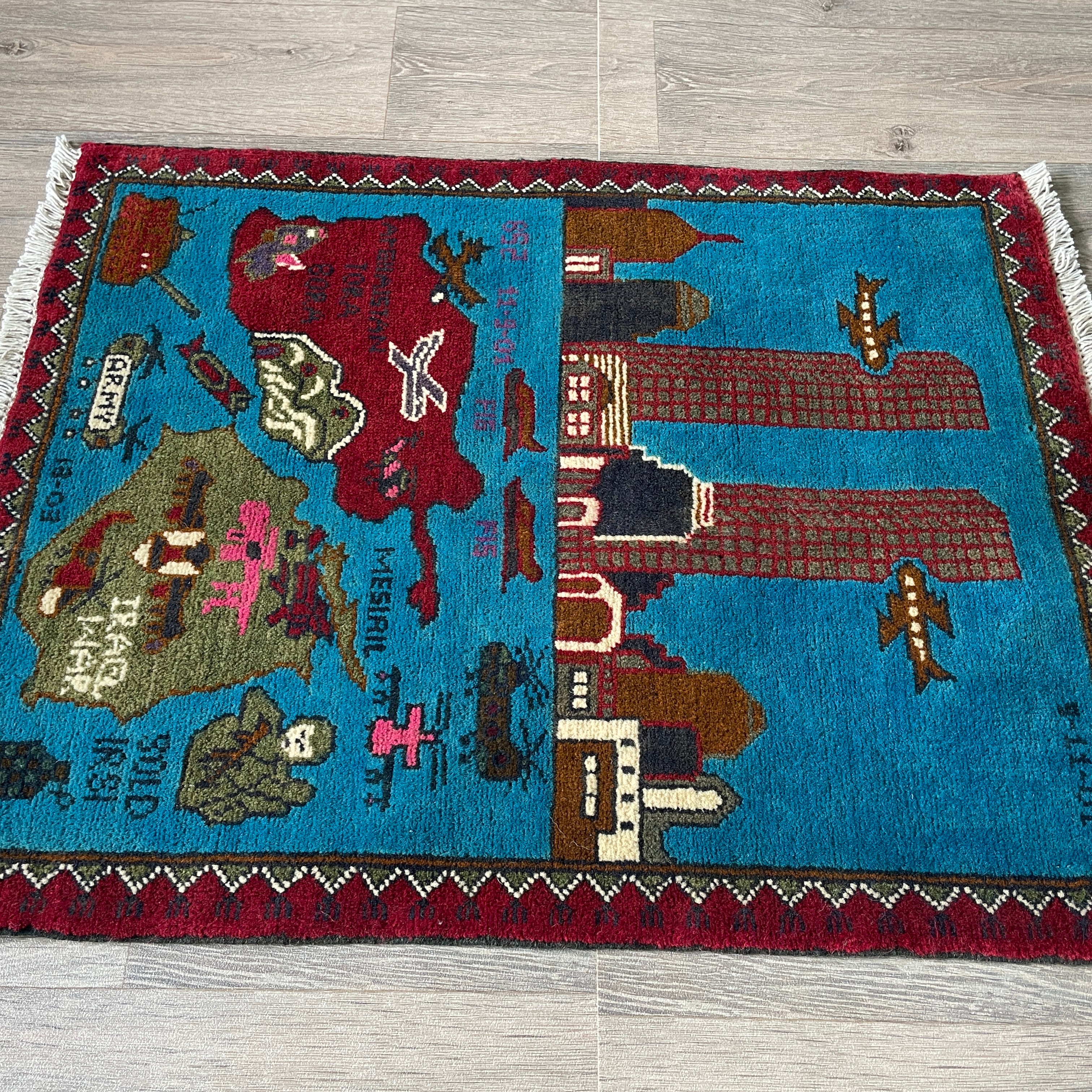81 x 62 cm | Afghan 9/11 War Rug - Khorasan Rugs