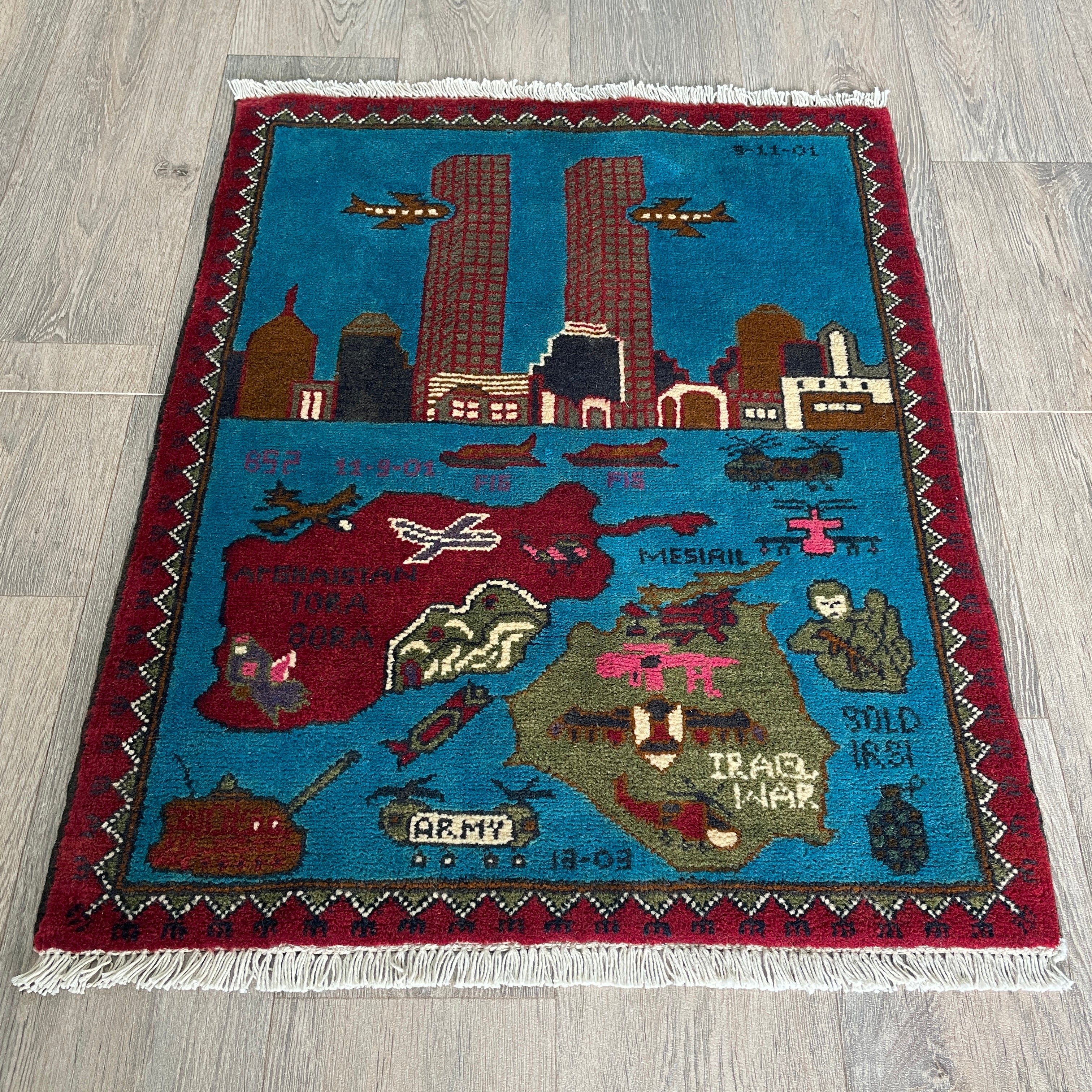 81 x 62 cm | Afghan 9/11 War Rug - Khorasan Rugs