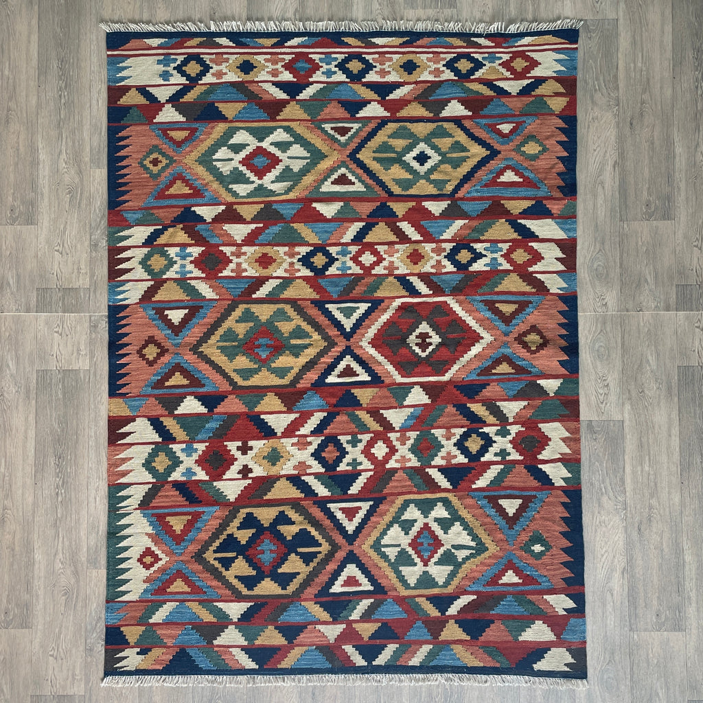 206 x 148 cm | Persian Qashqai Kilim Rug - Khorasan Rugs