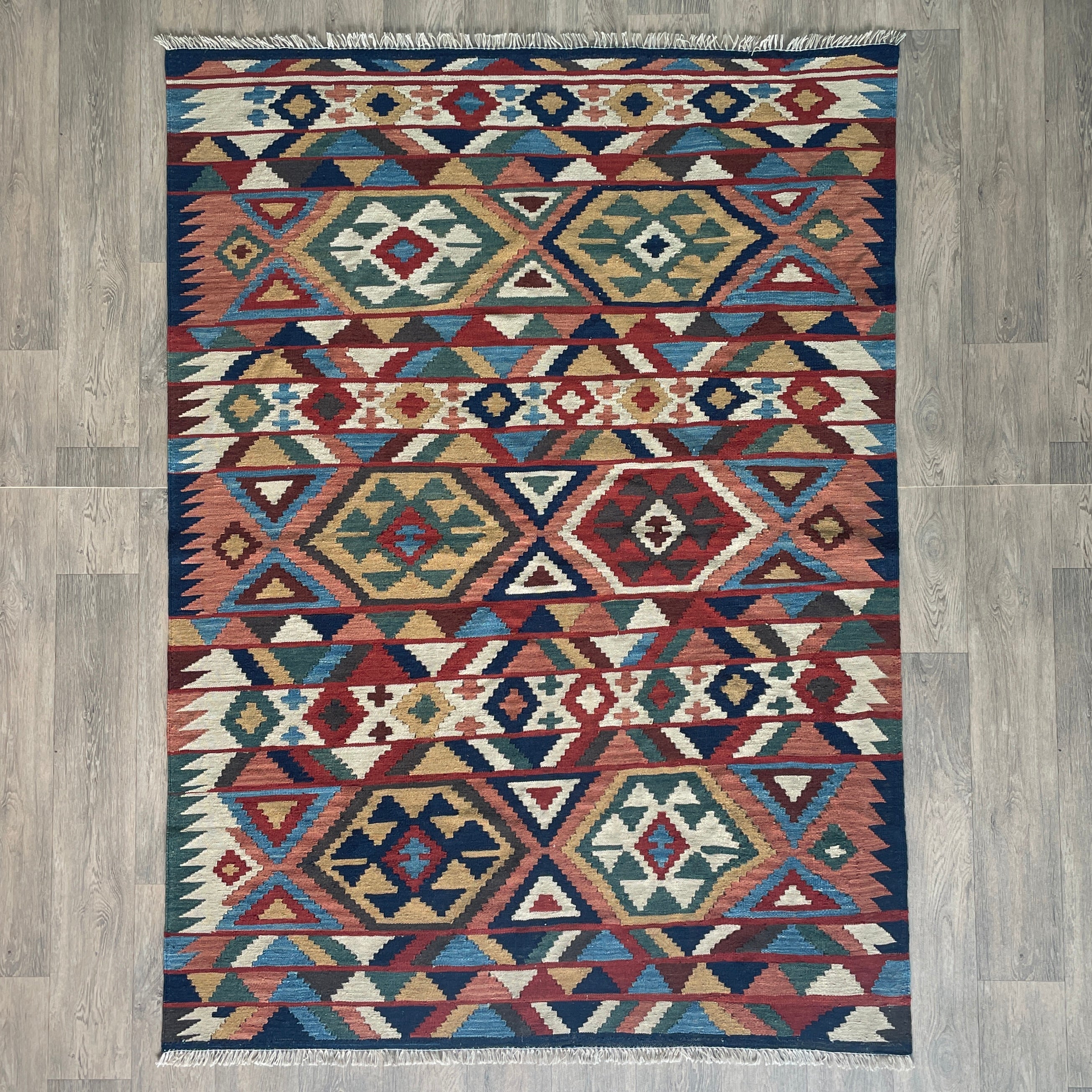 206 x 148 cm | Persian Qashqai Kilim Rug - Khorasan Rugs