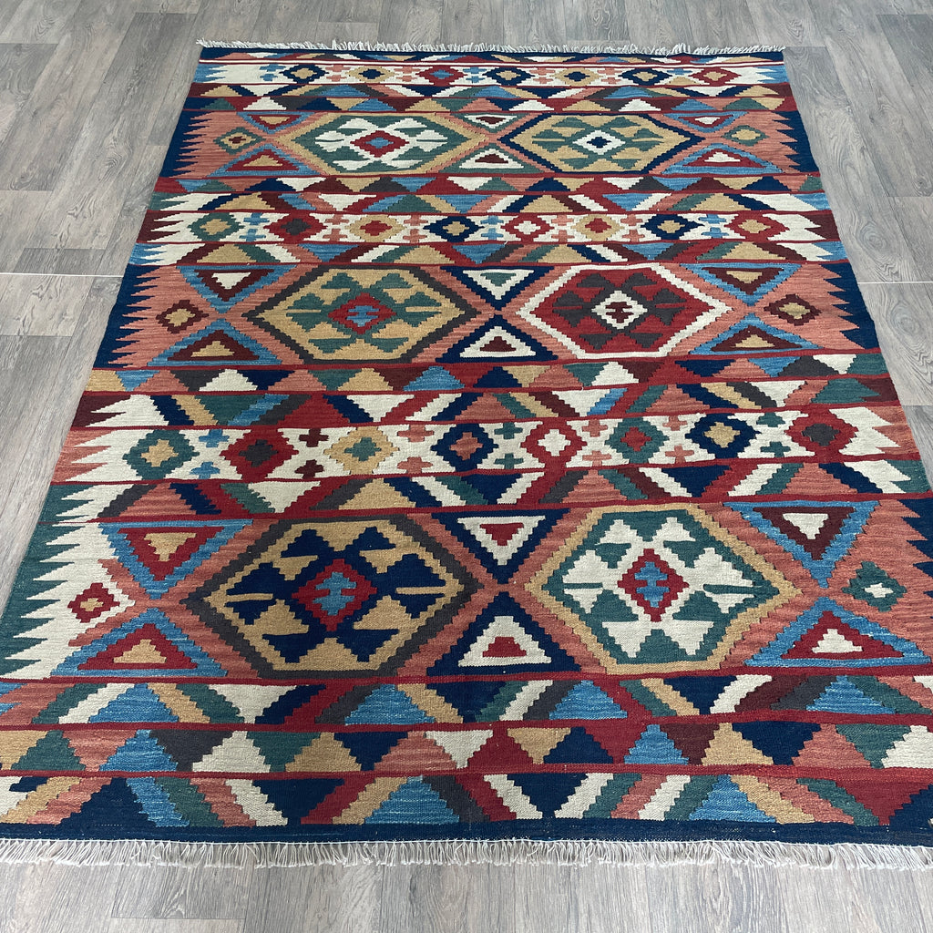 206 x 148 cm | Persian Qashqai Kilim Rug - Khorasan Rugs