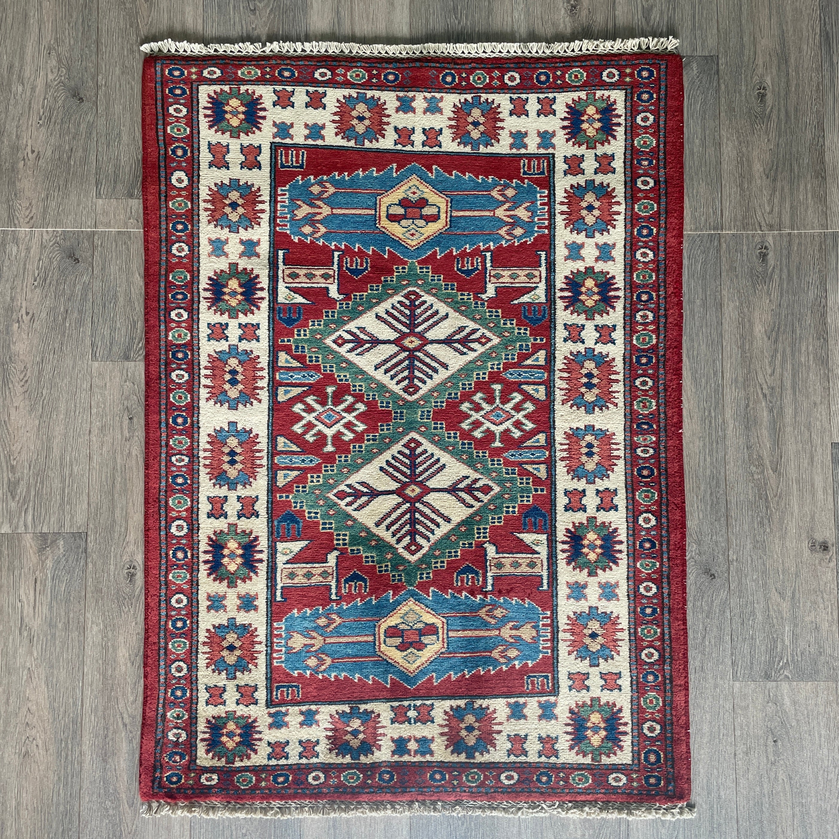 121 x 85 cm | Afghan Super Kazak Rug - Khorasan Rugs