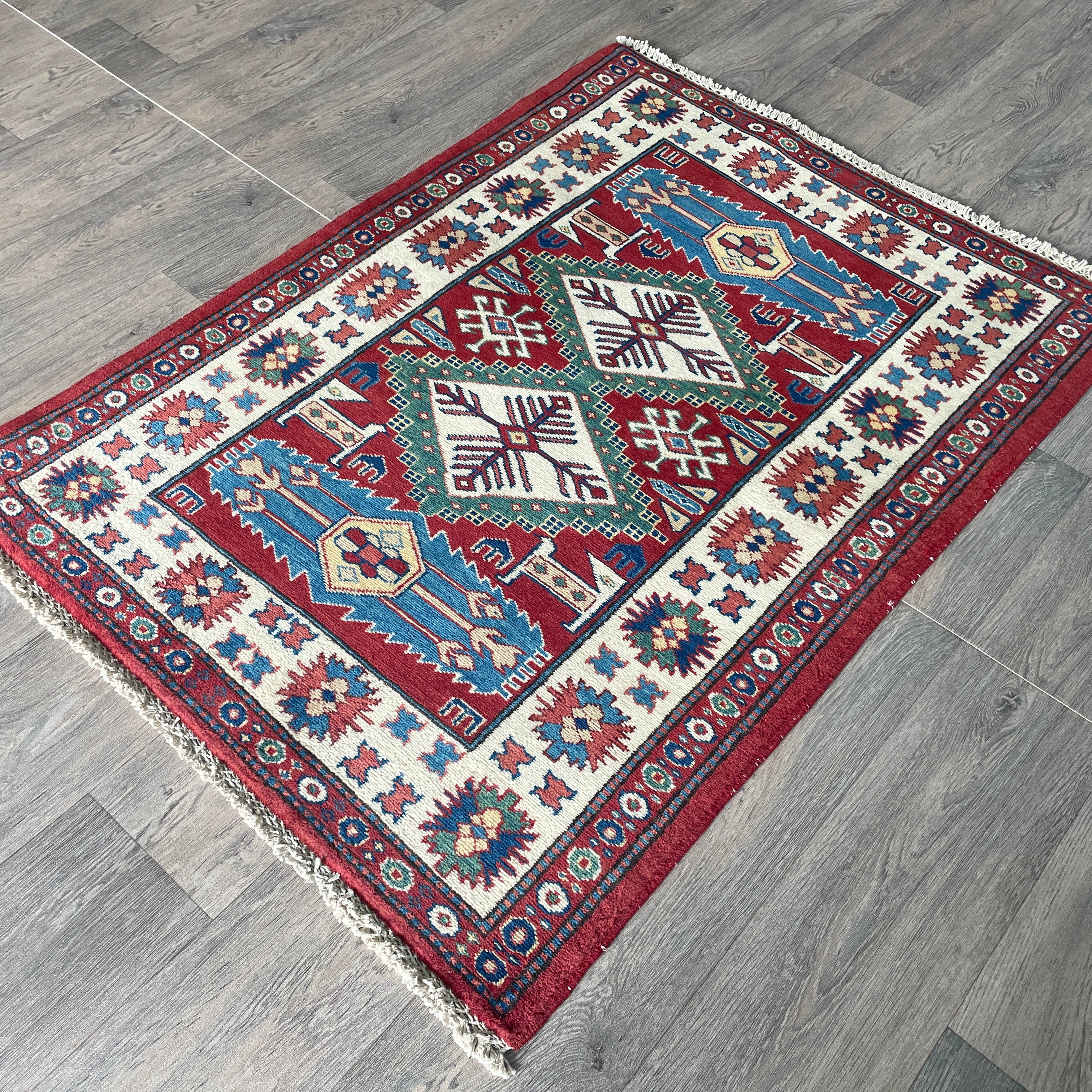 121 x 85 cm | Afghan Super Kazak Rug - Khorasan Rugs