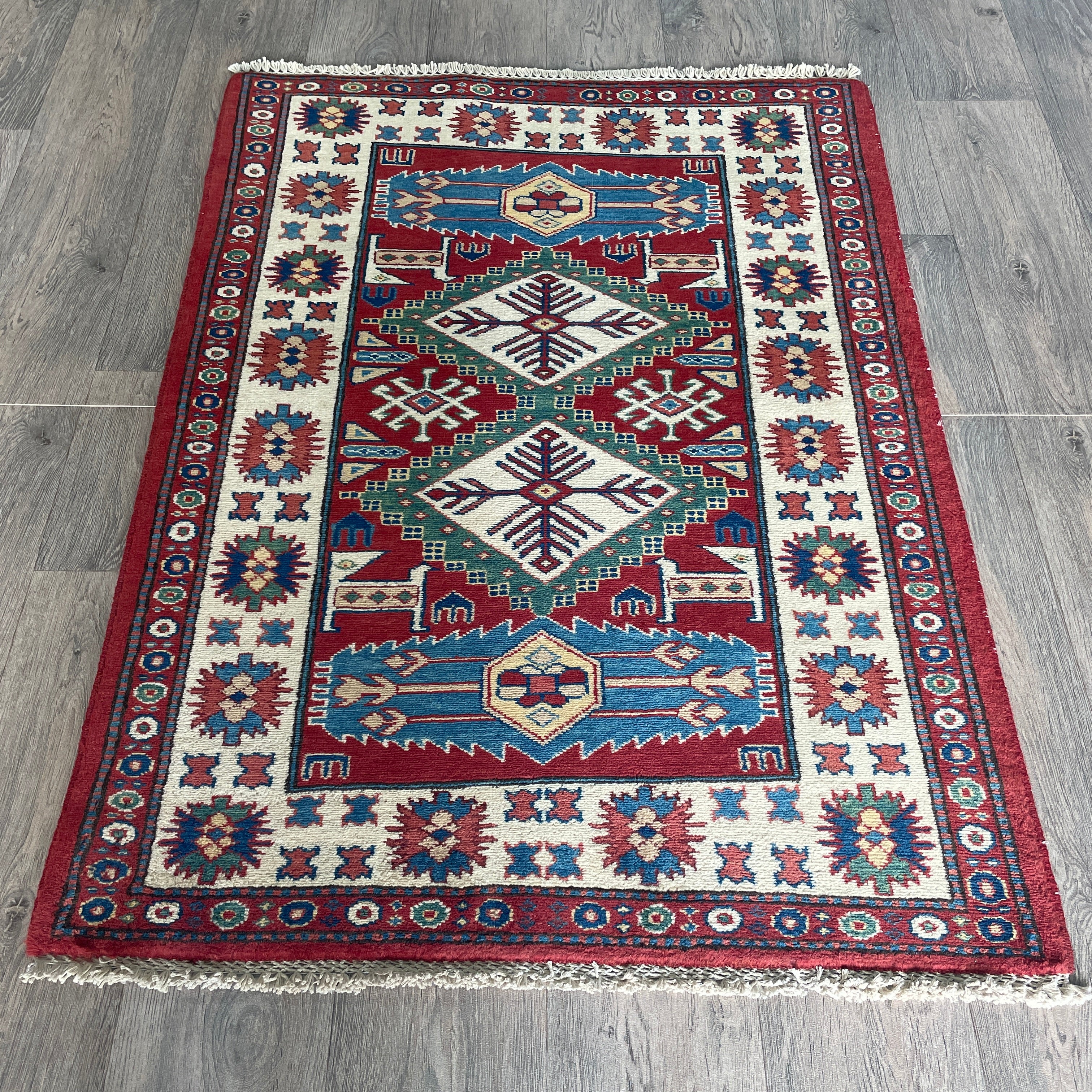 121 x 85 cm | Afghan Super Kazak Rug - Khorasan Rugs