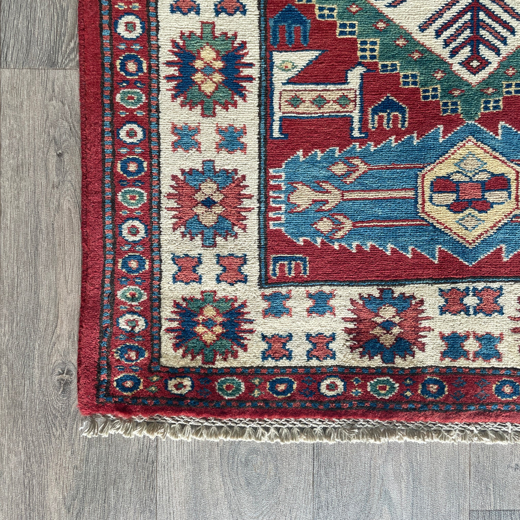 121 x 85 cm | Afghan Super Kazak Rug - Khorasan Rugs
