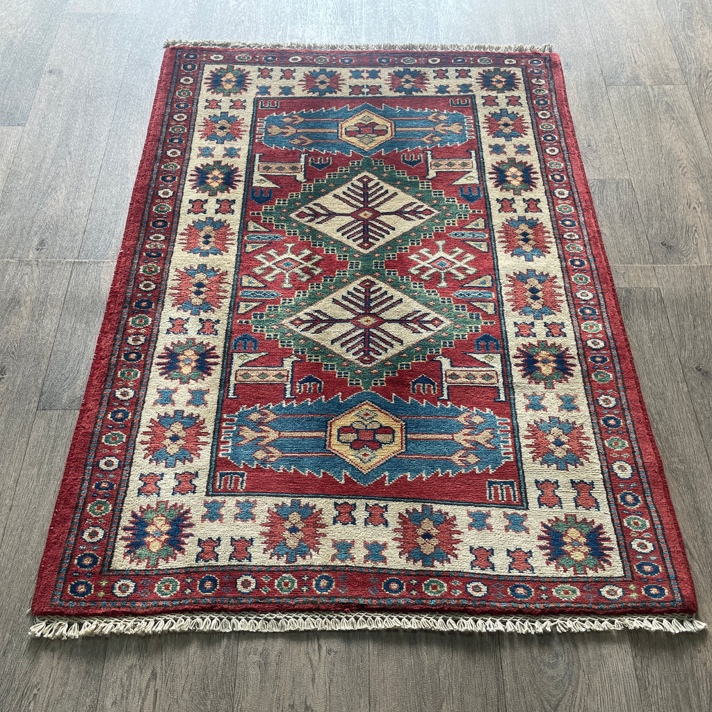 121 x 85 cm | Afghan Super Kazak Rug - Khorasan Rugs