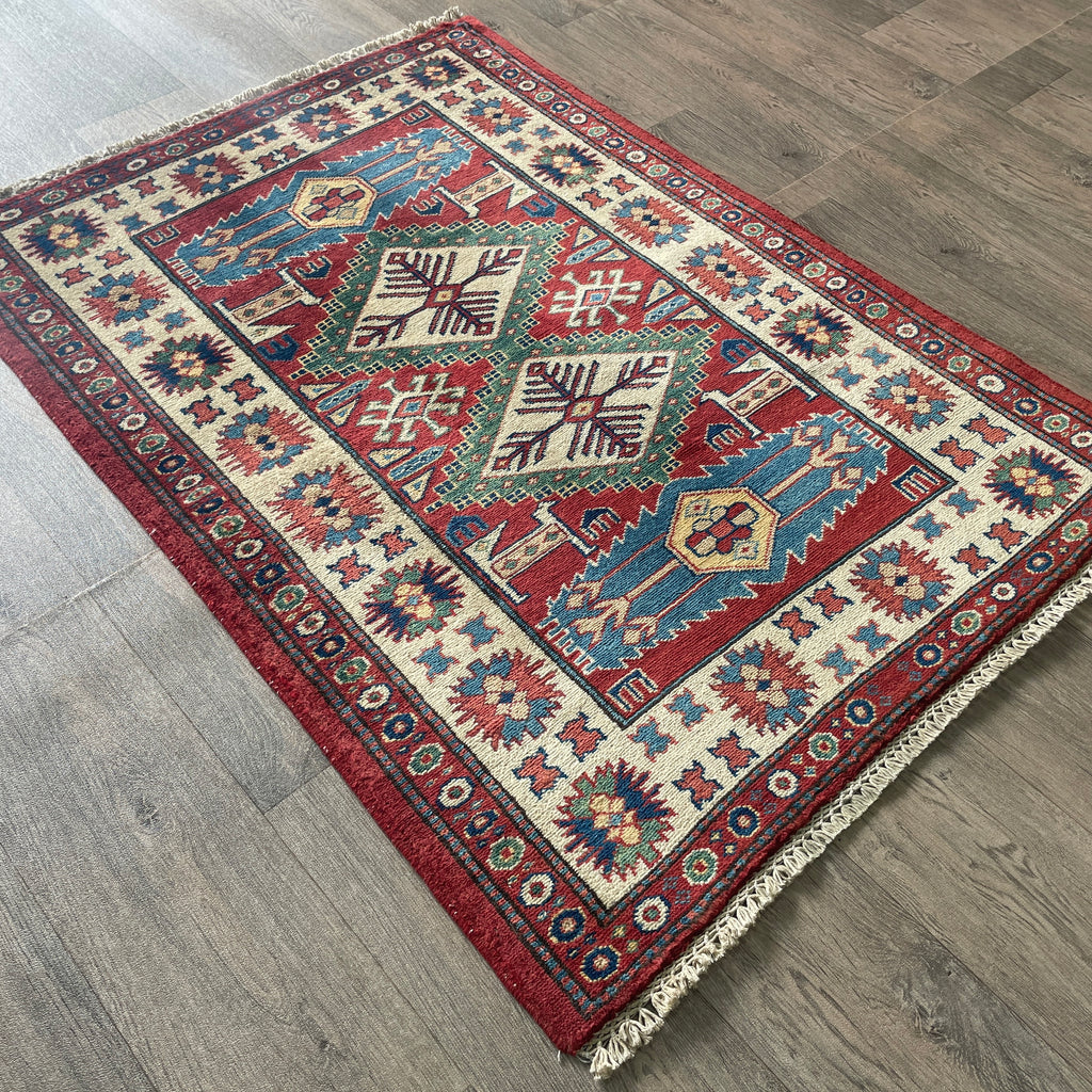 121 x 85 cm | Afghan Super Kazak Rug - Khorasan Rugs