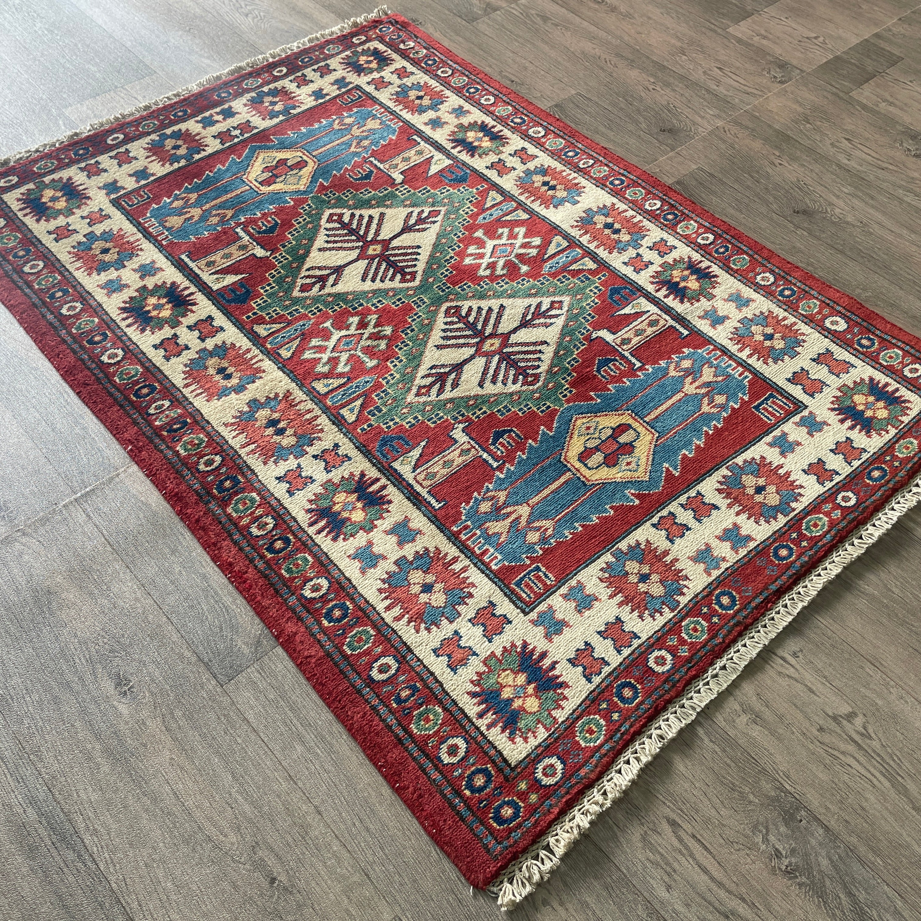 121 x 85 cm | Afghan Super Kazak Rug - Khorasan Rugs