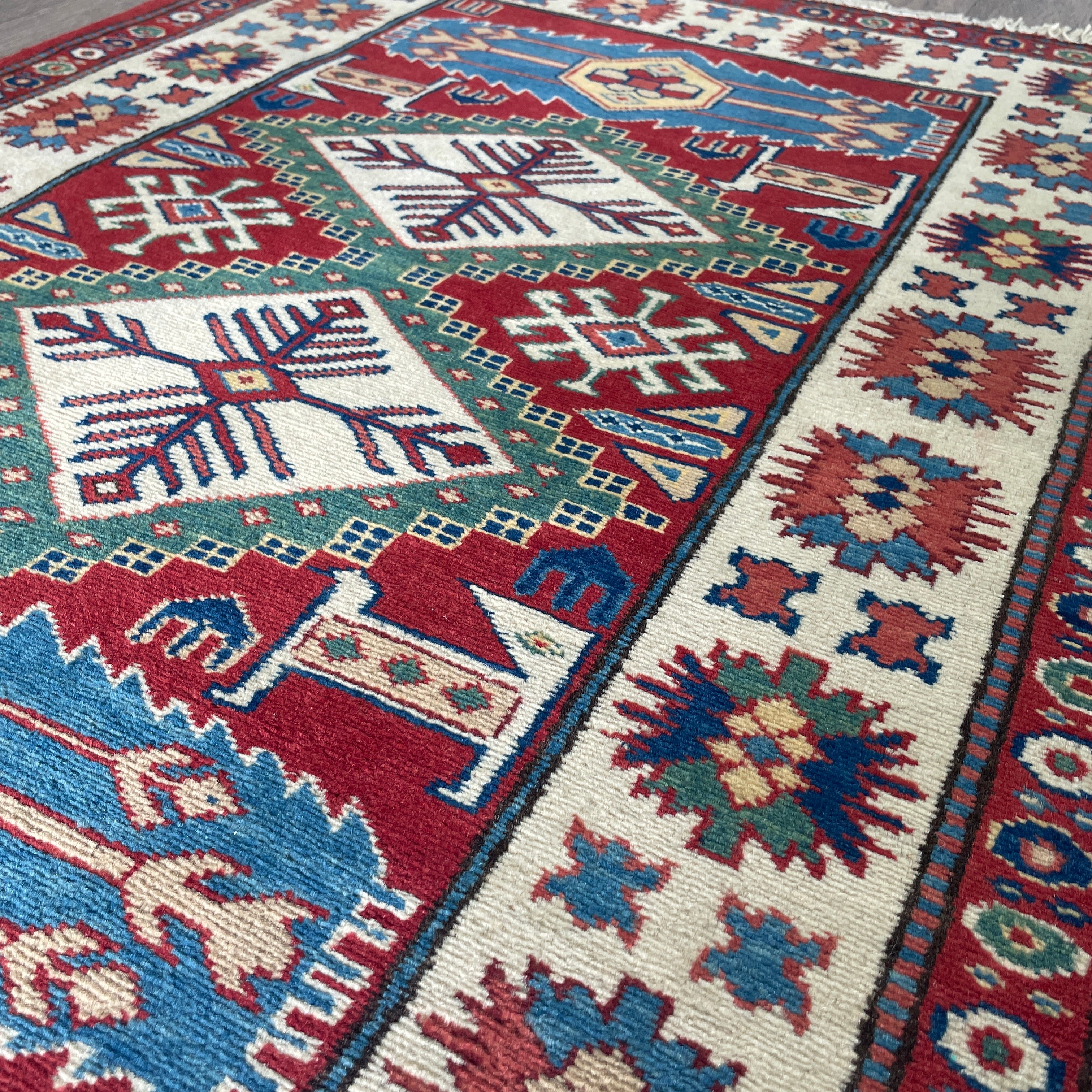 121 x 85 cm | Afghan Super Kazak Rug - Khorasan Rugs
