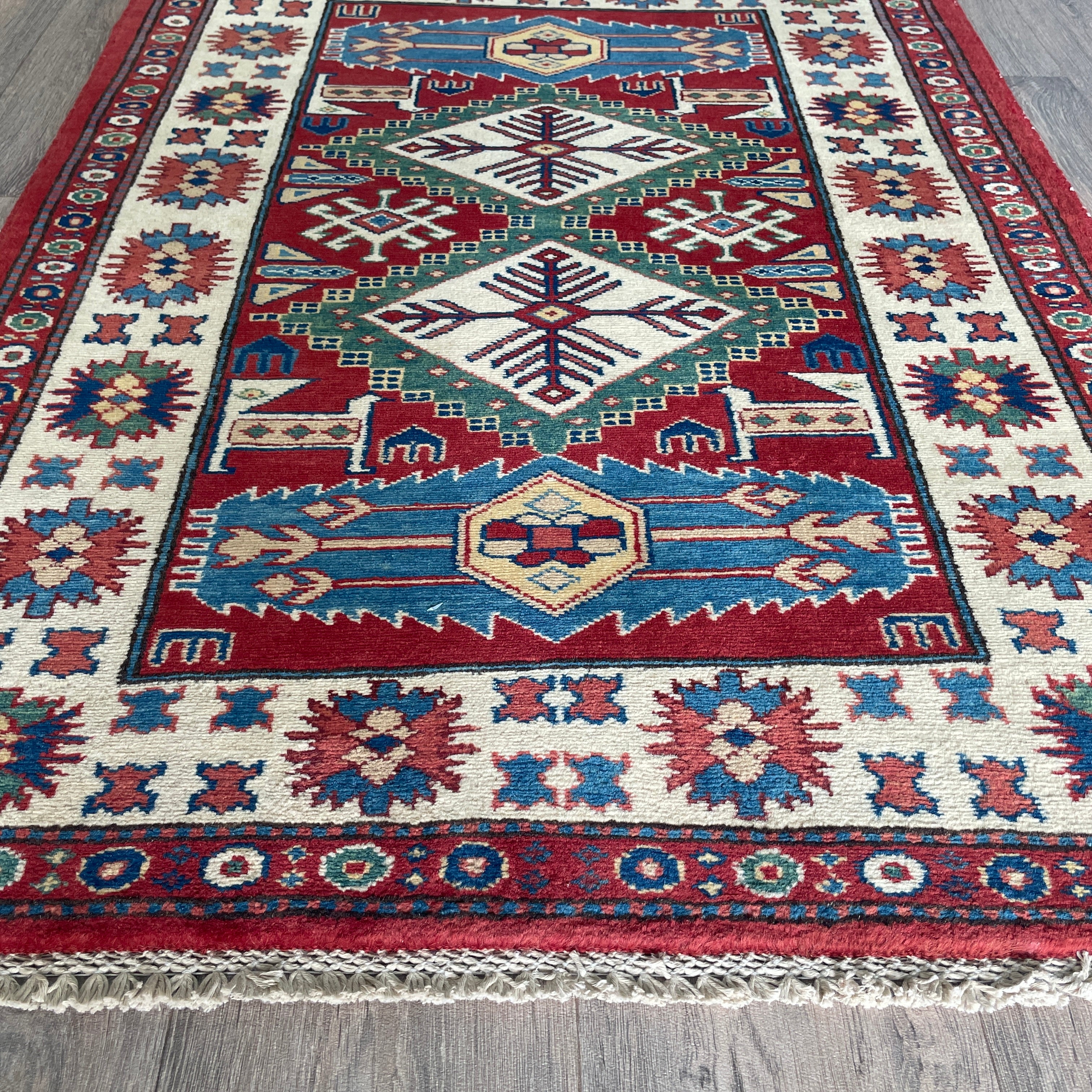 121 x 85 cm | Afghan Super Kazak Rug - Khorasan Rugs
