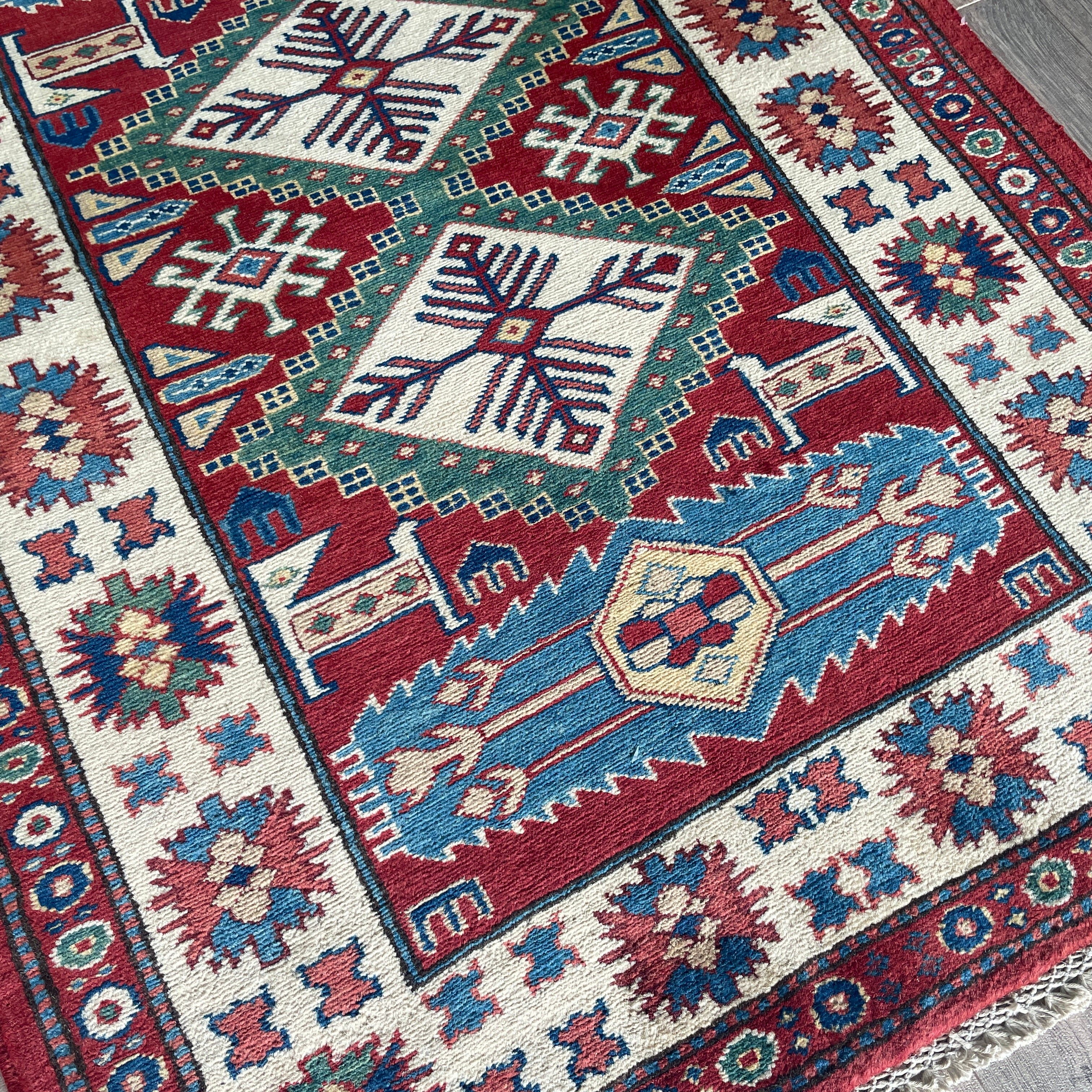 121 x 85 cm | Afghan Super Kazak Rug - Khorasan Rugs