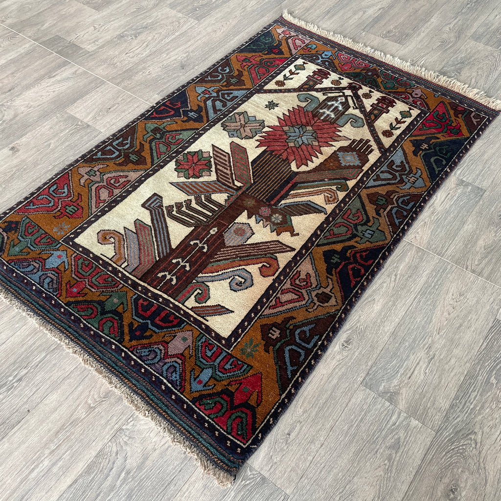 Vintage Afghan Herati Baluch Rug c. 1980