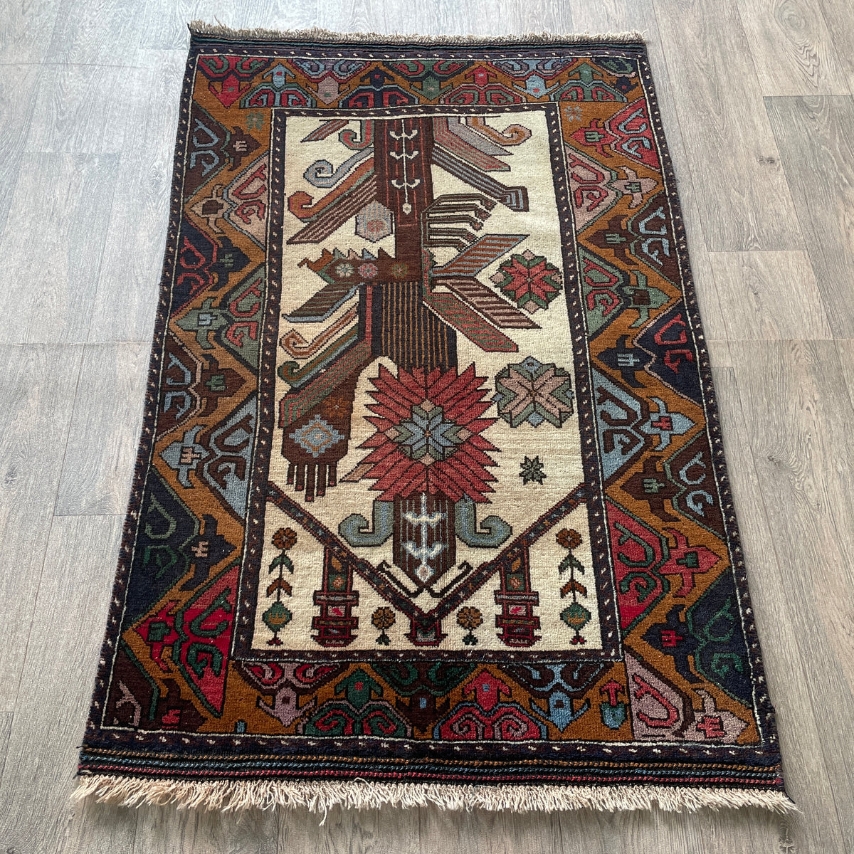 Vintage Afghan Herati Baluch Rug c. 1980