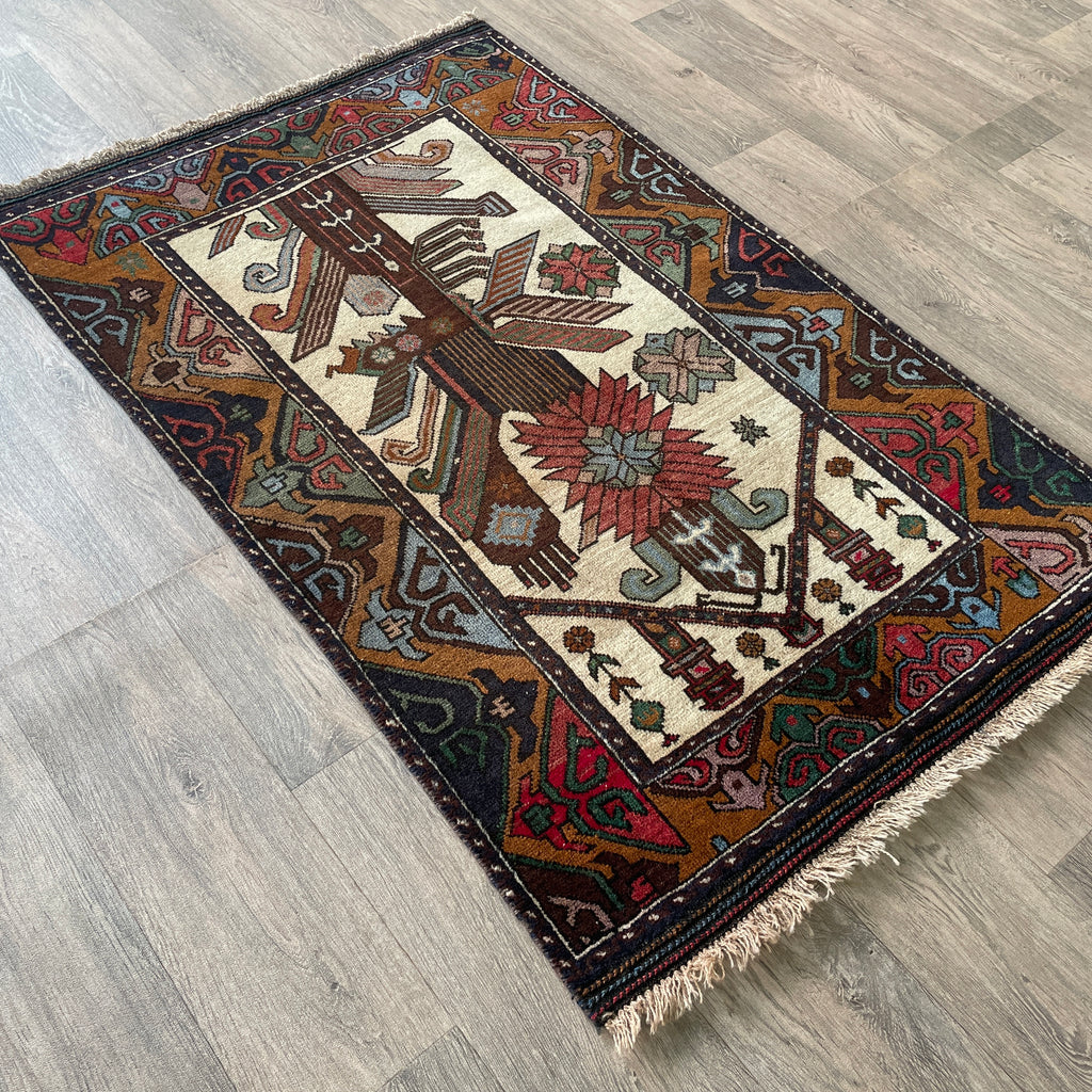Vintage Afghan Herati Baluch Rug c. 1980