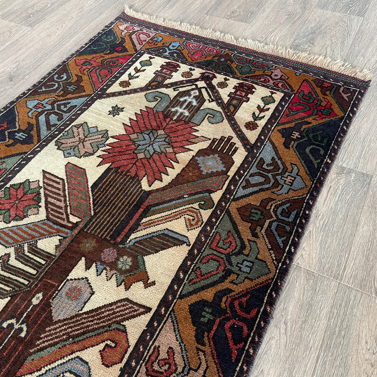 Vintage Afghan Herati Baluch Rug c. 1980