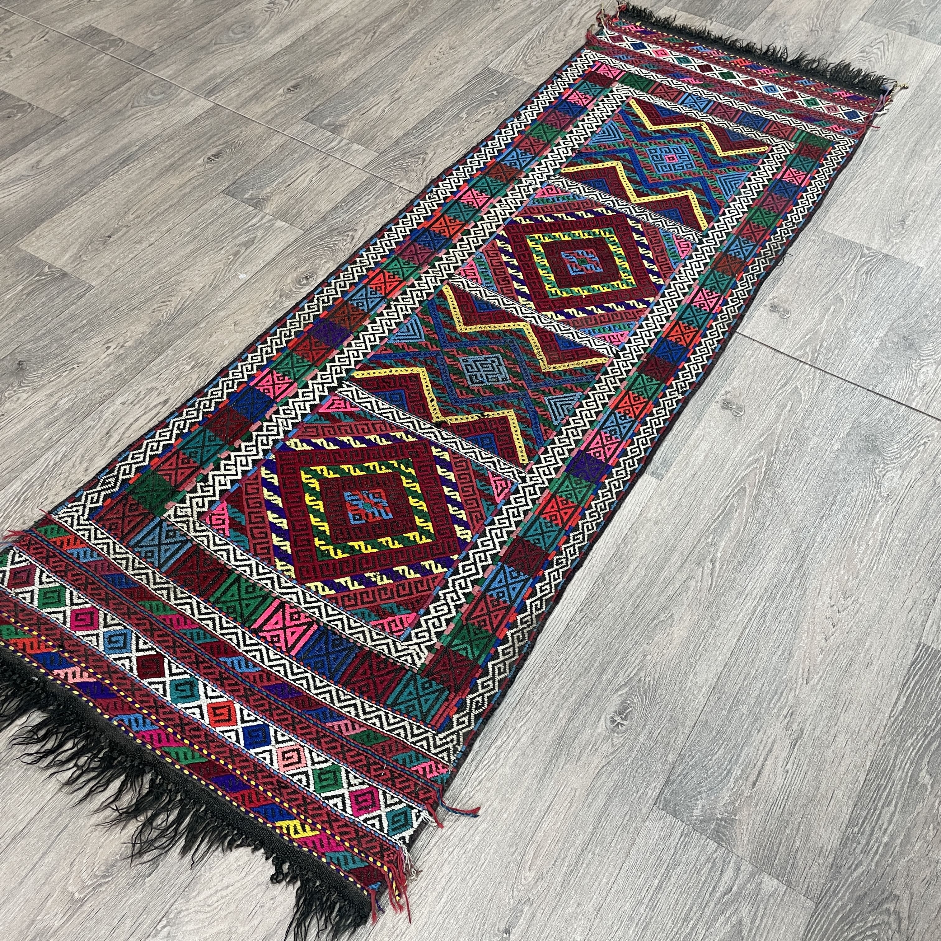 168 x 57 cm | Afghan Soumak Kilim Runner - Khorasan Rugs