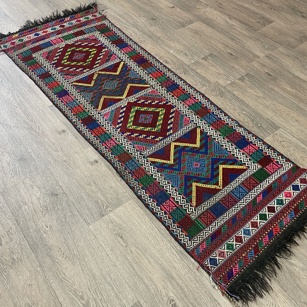168 x 57 cm | Afghan Soumak Kilim Runner - Khorasan Rugs