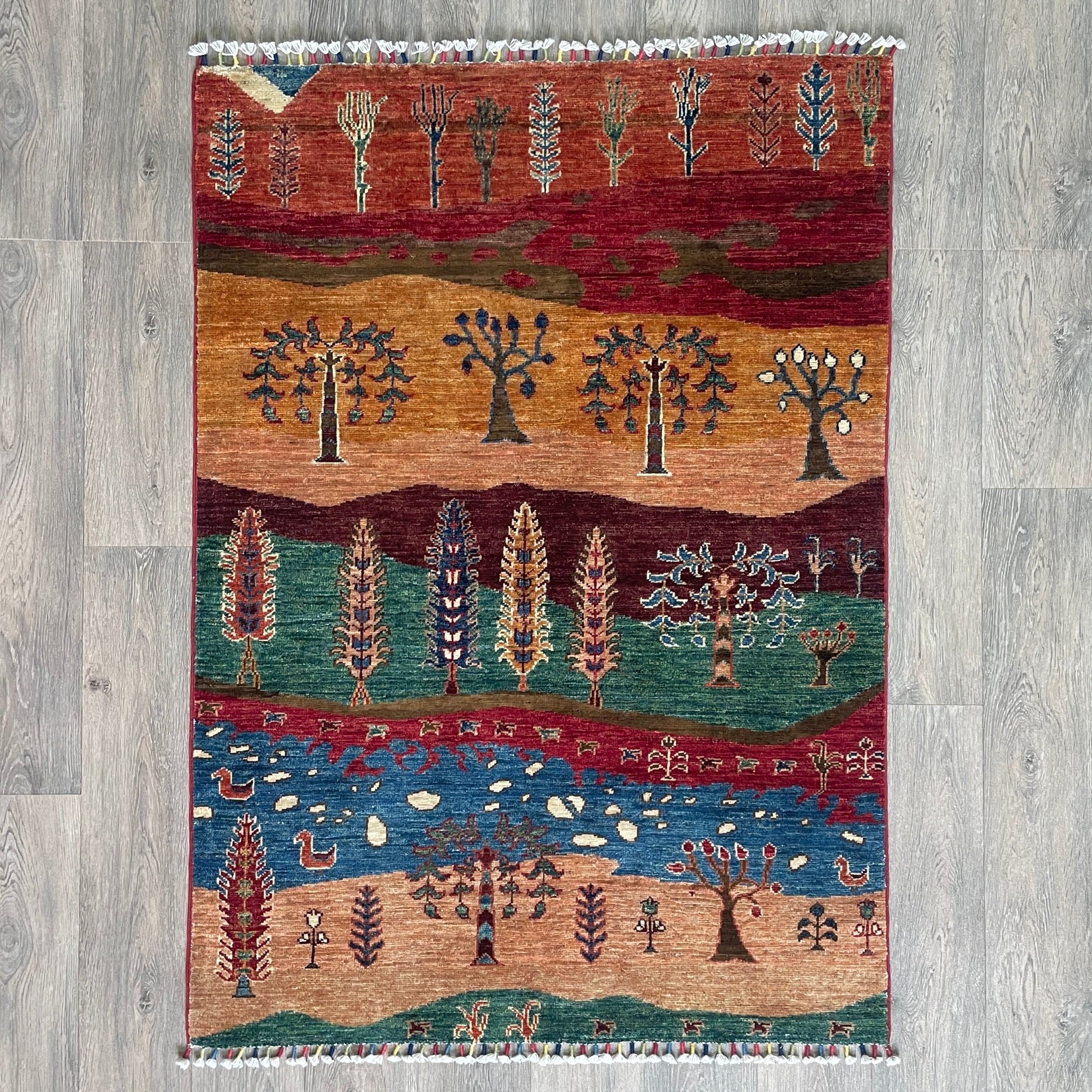 Afghan Fine Gabbeh Rug 'Village Scene'