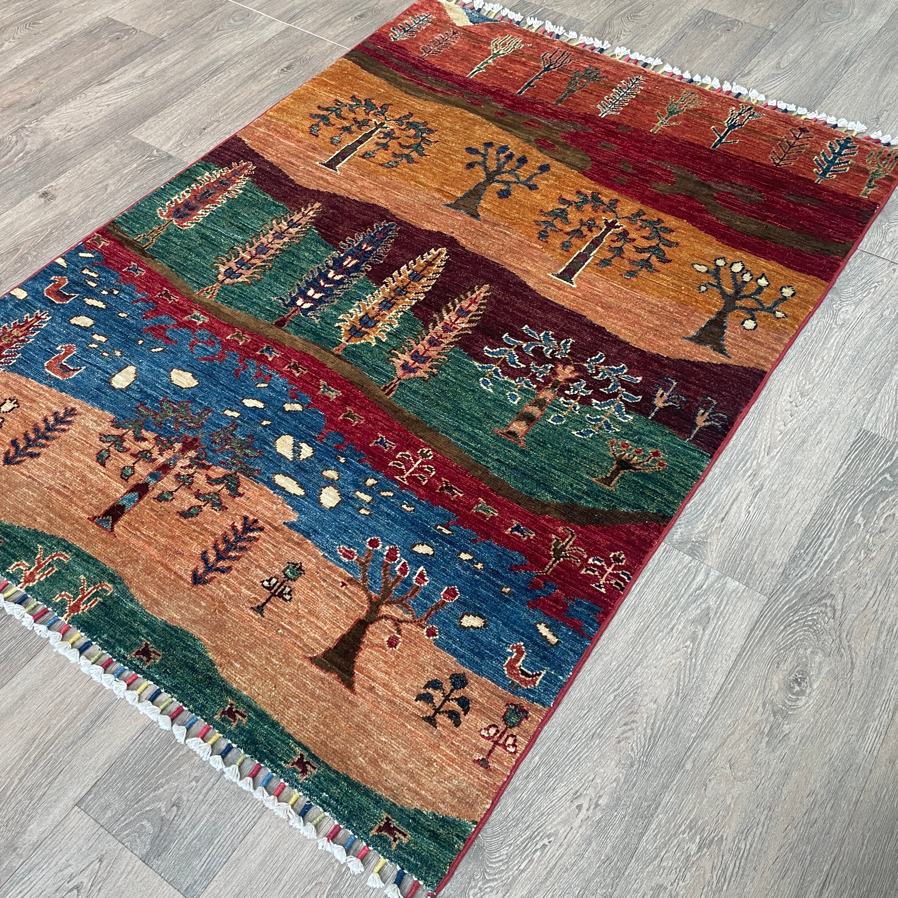 Afghan Fine Gabbeh Rug 'Village Scene'