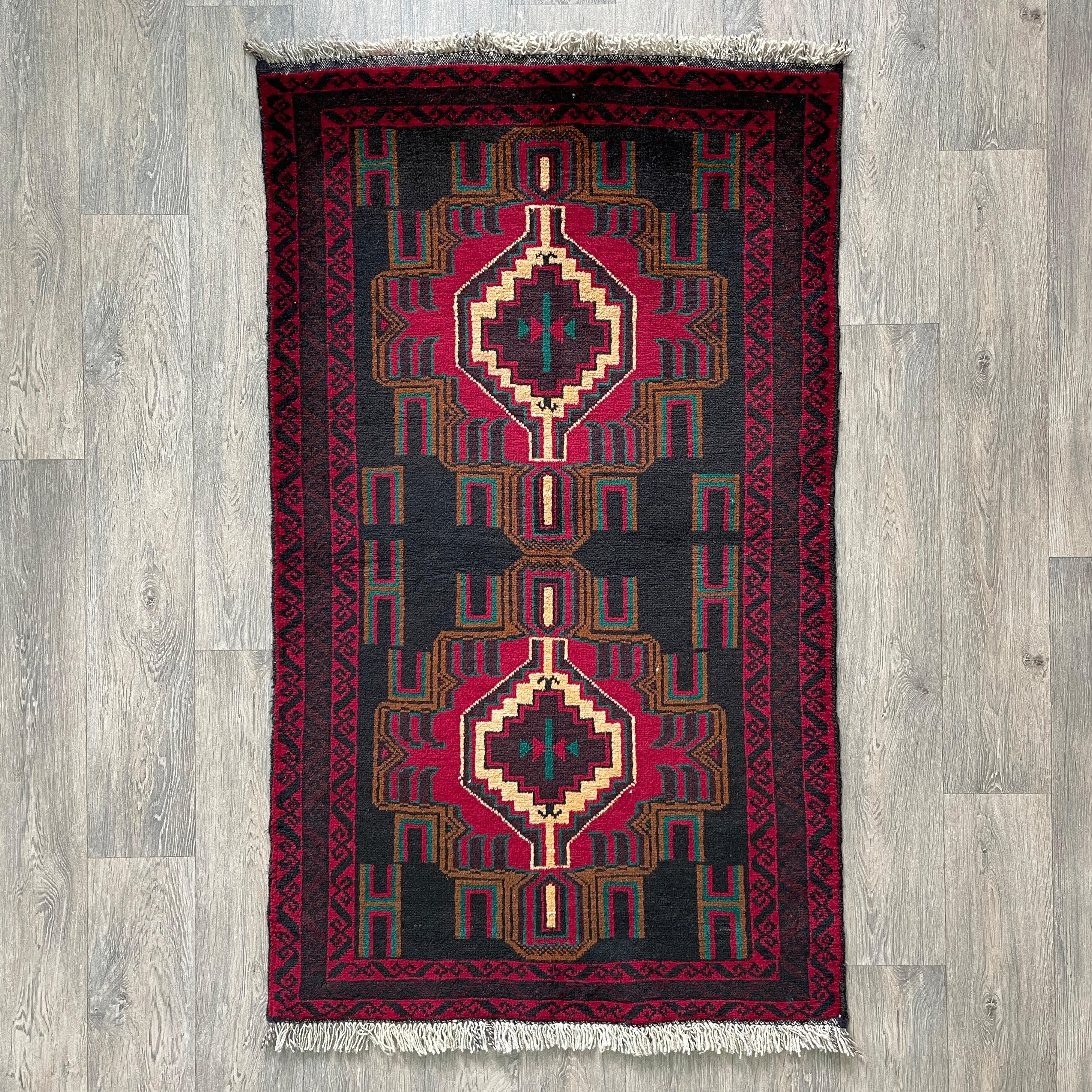 157 x 89 cm | Afghan Herati Baluch Rug (Old 1980) - Khorasan Rugs